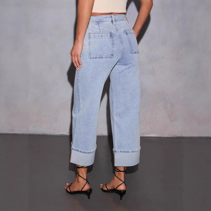 Kvinnes brede jeans med lommer og trendy kant Skjora