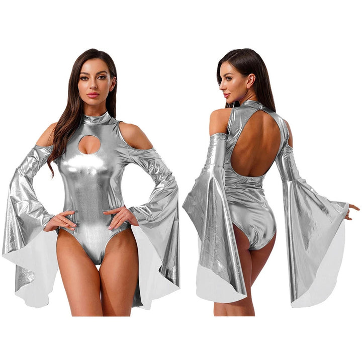 Damen Body mit schulterfreien Ärmeln und glamourösem Glanz Skjora