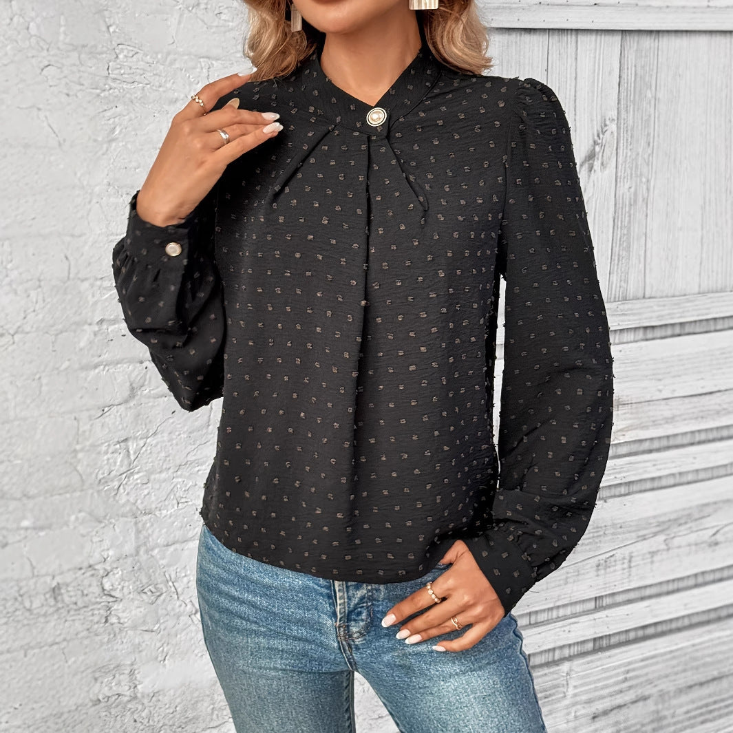 Damen elegant Bluse med volangdetaljer og edelt knappe-design Skjora