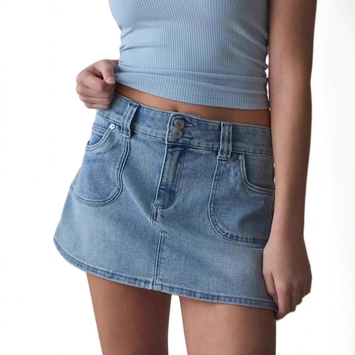 Dame Denim Miniskjørt med høyverdig lommer og moderne snitt Skjora