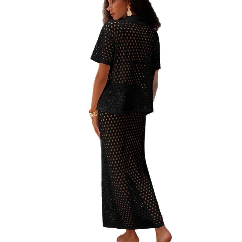 Damen Netz-Outfit mit dekorativer Knopfleiste und Elegantem Schnitt Skjora
