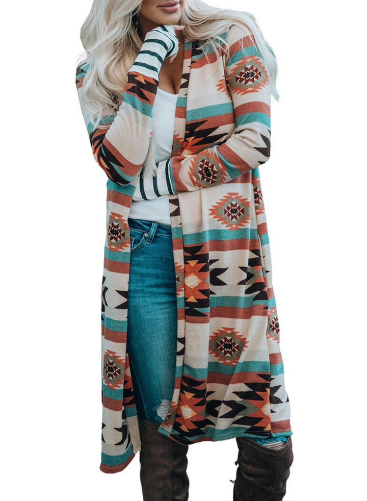 Kvinne Langermet Kimono Cardigan med Unik Mønster Skjora