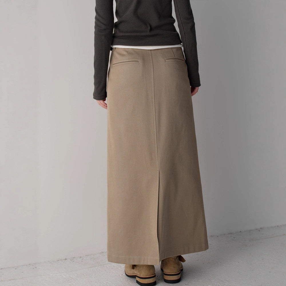 Dame elegant og høyt liv maxi skjørt med folder Skjora