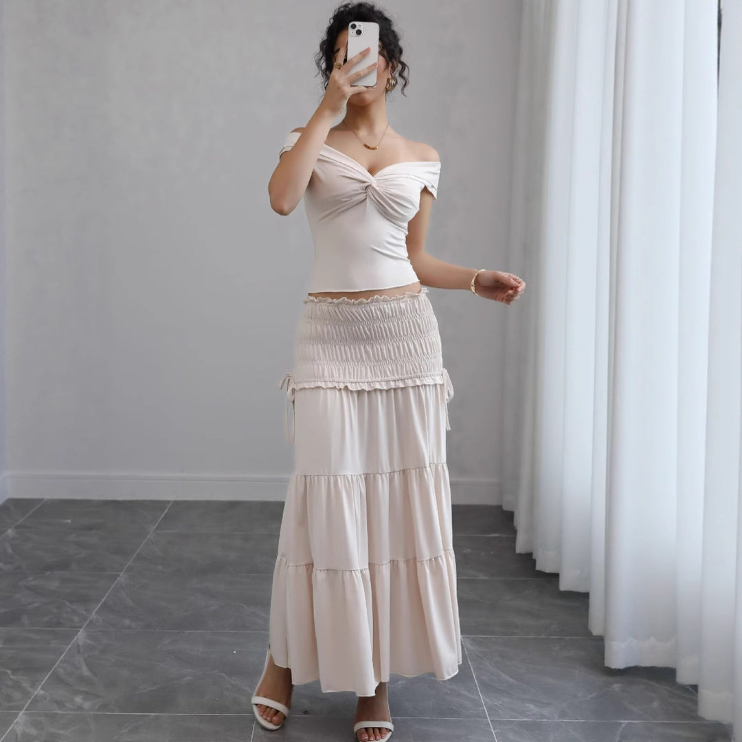 Damer Off-Shoulder Maxi Kjole med Volangskjørt og Romantisk Design