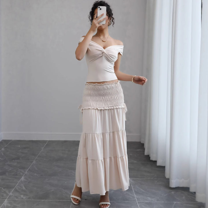Damer Off-Shoulder Maxi Kjole med Volangskjørt og Romantisk Design