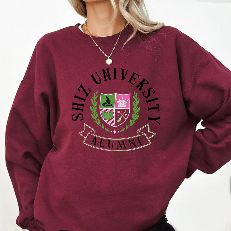 Dame Oversized Sweatshirt med universitetsemblem og avslappet snitt Skjora