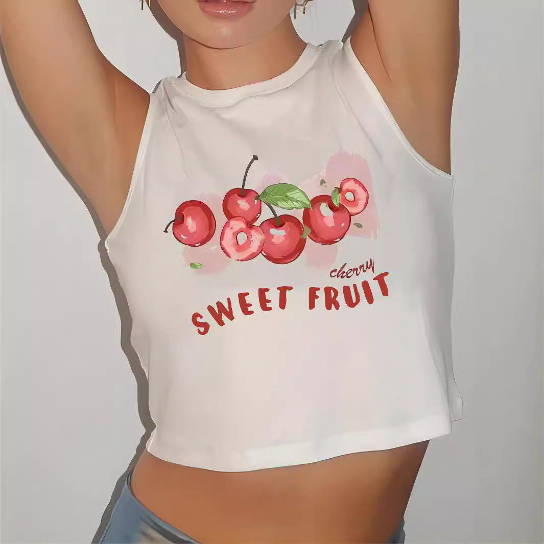 Dame Crop-Topp med moderne grafisk trykk og trendy spenne Skjora