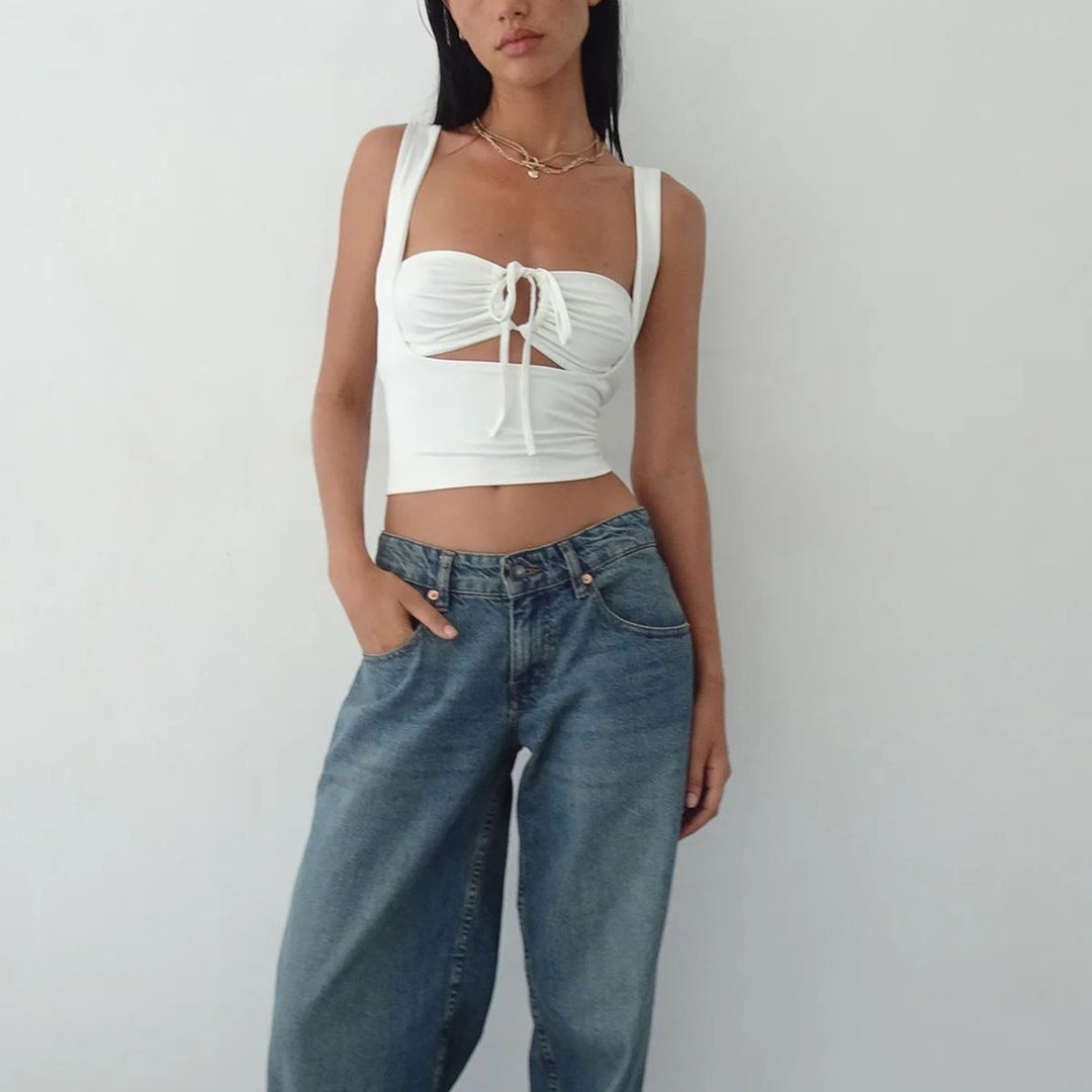 Dame Crop-top med raffinert snøring og kroppsnær passform Skjora