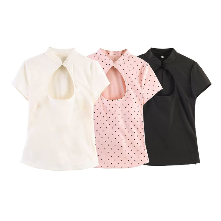 Damer bluse med innovativ utringning og elegant krage Skjora