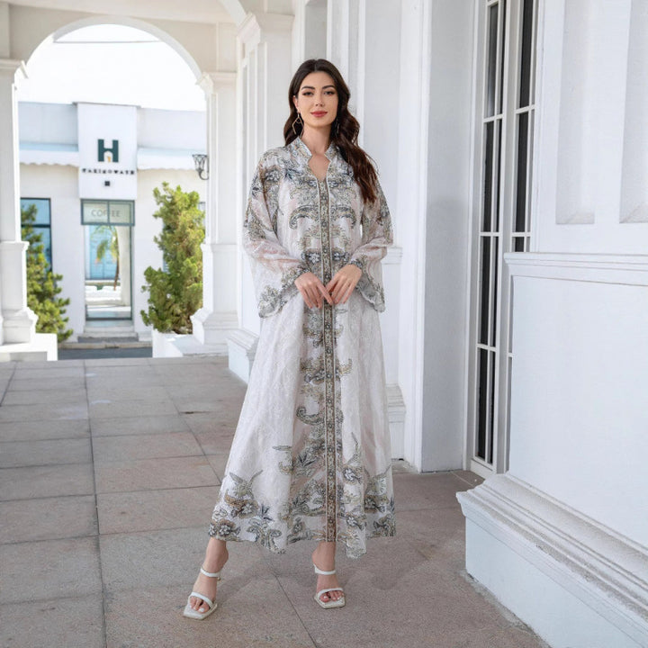 Damer Elegant Kaftan med blomstermønster og gjennomsiktige ermer Skjora