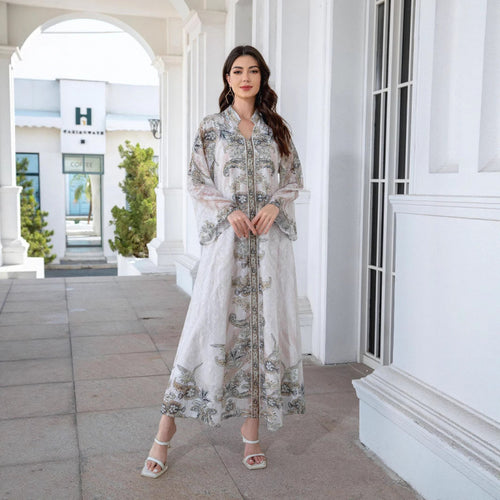 Damer Elegant Kaftan med blomstermønster og gjennomsiktige ermer Skjora