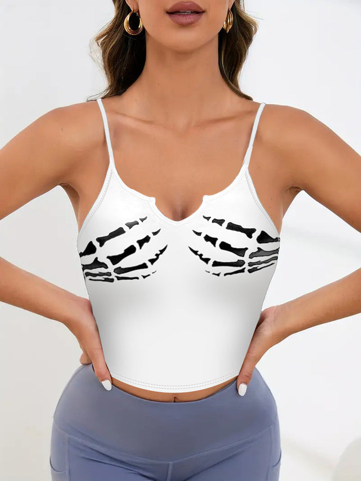 Damer Sporty Crop-Topp med kreativt skjelettdesign Skjora