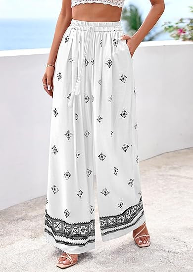 Dame bred sommerbukse med Boho-mønster Skjora