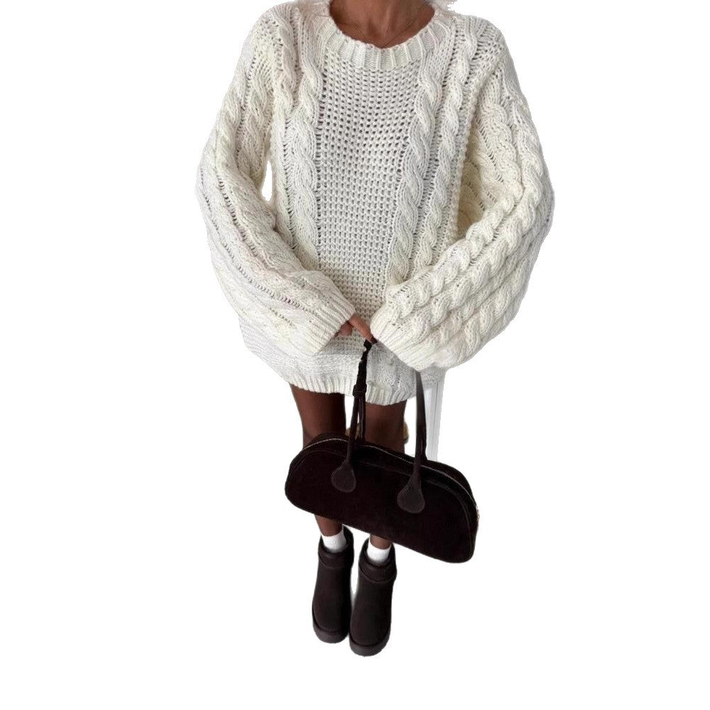 Dames strikket genser med chunky kabelmønster og oversized passform Skjora