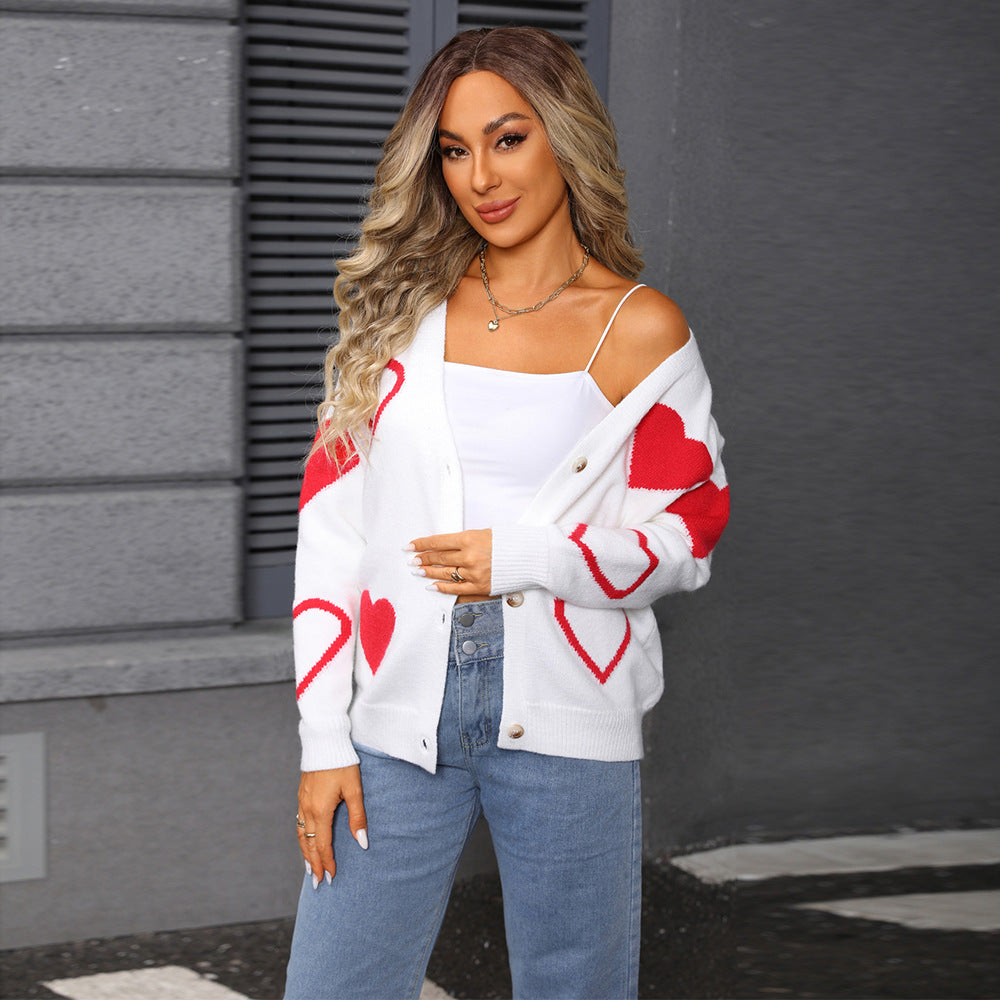 Dame cardigan med hjerte mønster og knappelukking Skjora