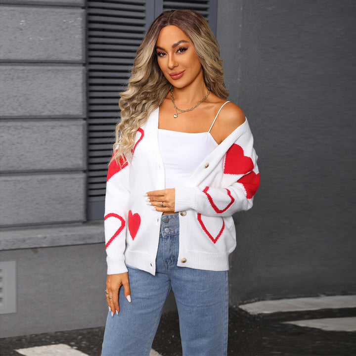 Dame cardigan med hjerte mønster og knappelukking Skjora