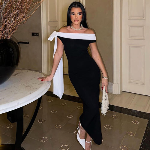 Dame Elegant off-shoulder maxikjole med sløyfedetalj Skjora