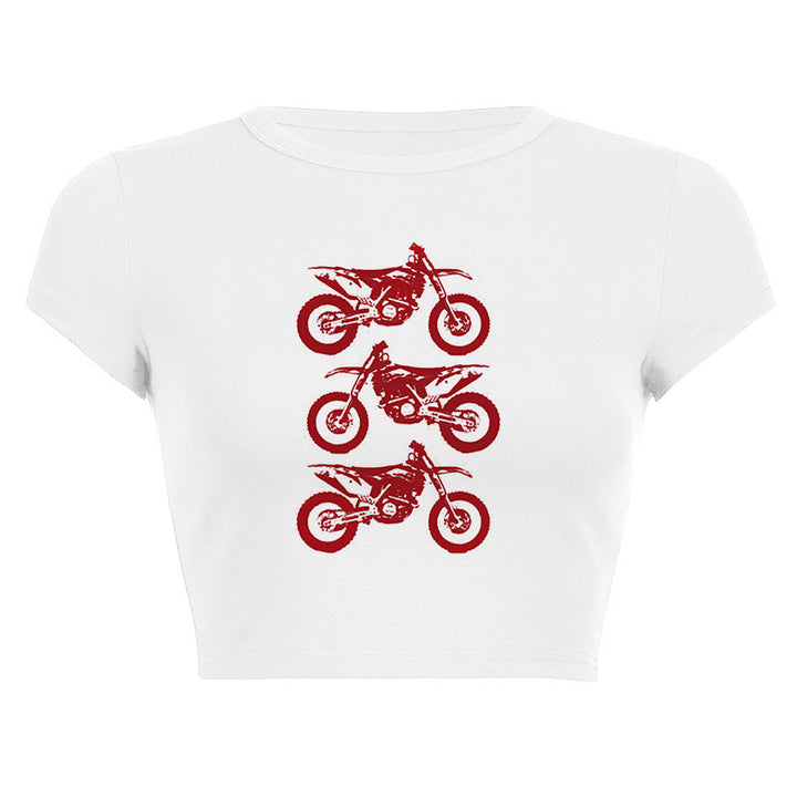 Dame ermeløs Crop-Top med iøynefallende MC-design Skjora