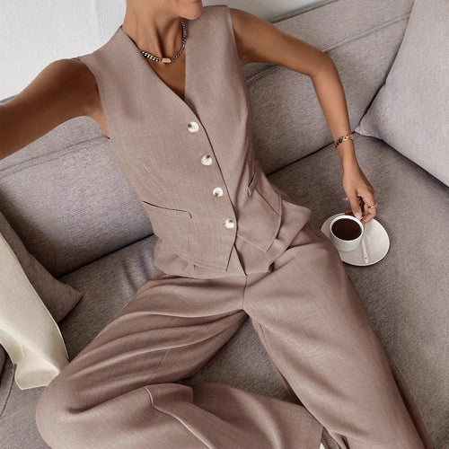 Damer Elegant dress med ermeløs blazer og vide bukser Skjora