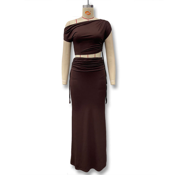 Dame Langerm Maxi Kjole med asymmetrisk snitt og elegant overdel Skjora