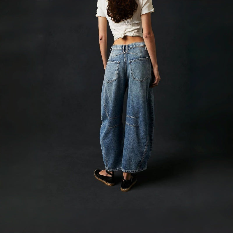 Dame Bredde High-Waist Jeans i Vintage-look med uvanlig vaskemetode Skjora