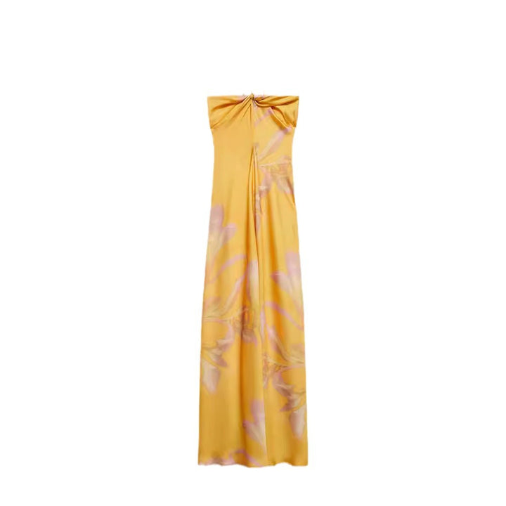 Dame Maxi-kjole med elegant drapering og blomster mønster Skjora