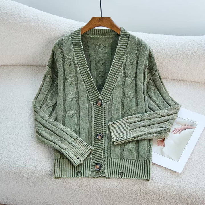 Damer chunky strikket cardigan med V-hals og dekorative knapper Skjora