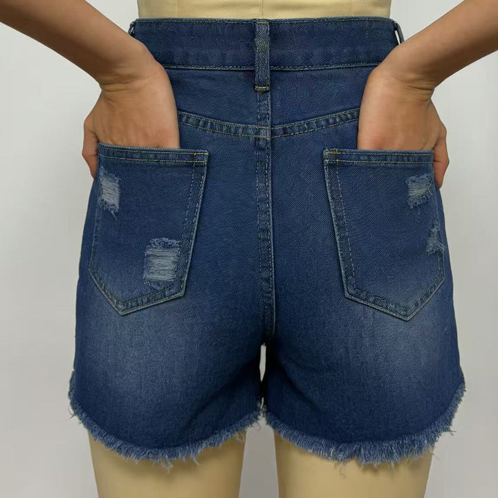 Dame Designer Denim-shorts med frynser og utfransede kanter Skjora