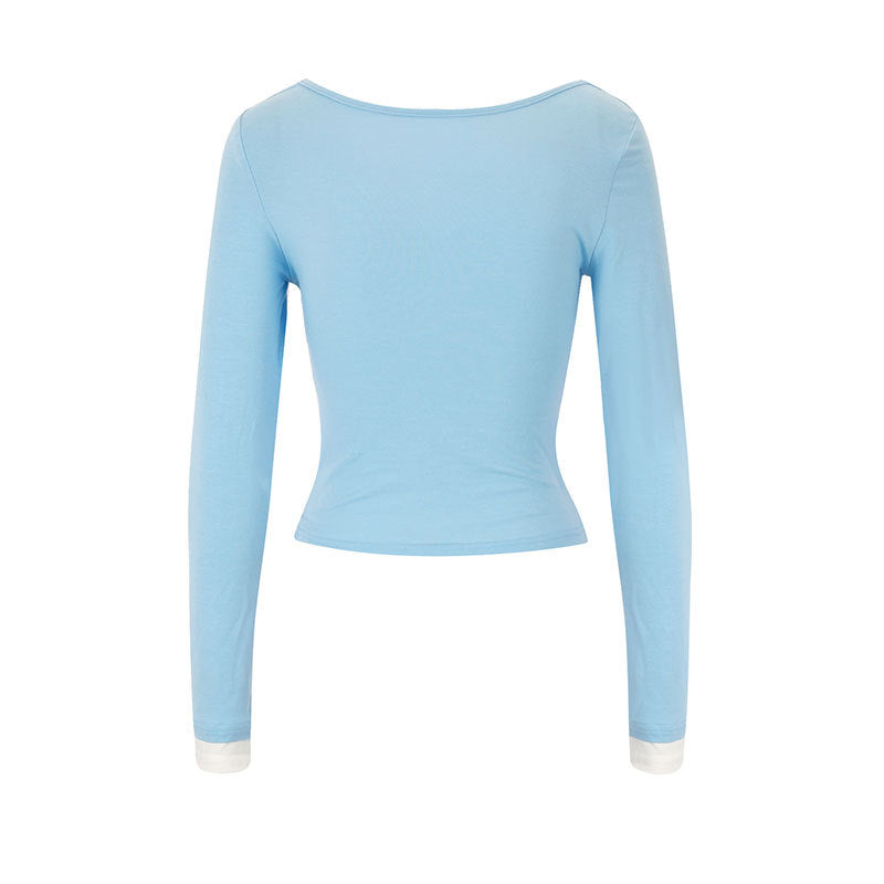 Dame figurtilpasset longsleeve med elegant rynkeeffekt og dyp utringning Skjora