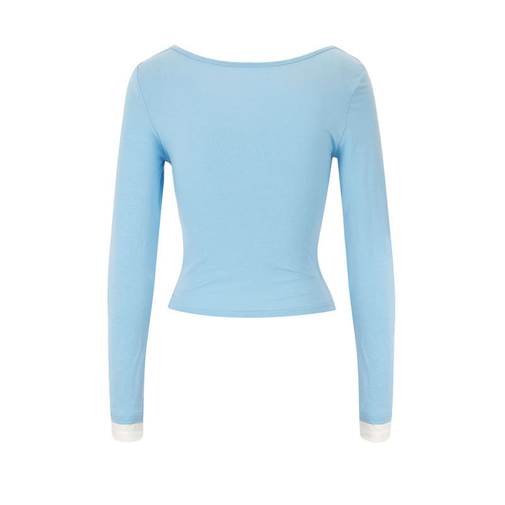 Dame figurtilpasset longsleeve med elegant rynkeeffekt og dyp utringning Skjora
