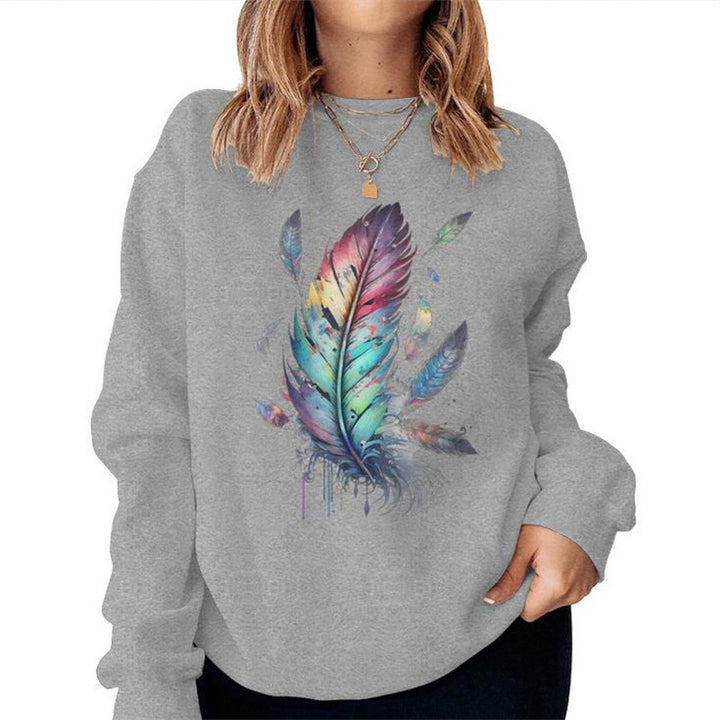 Dame sweatshirt med fargerik fjærdesign og avslappet snitt Skjora