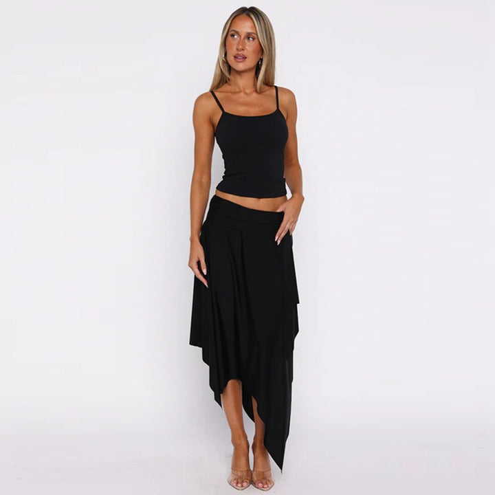 Women's Loose Summer Dress with Asymmetrical Hem and Adjustable Straps Skjora