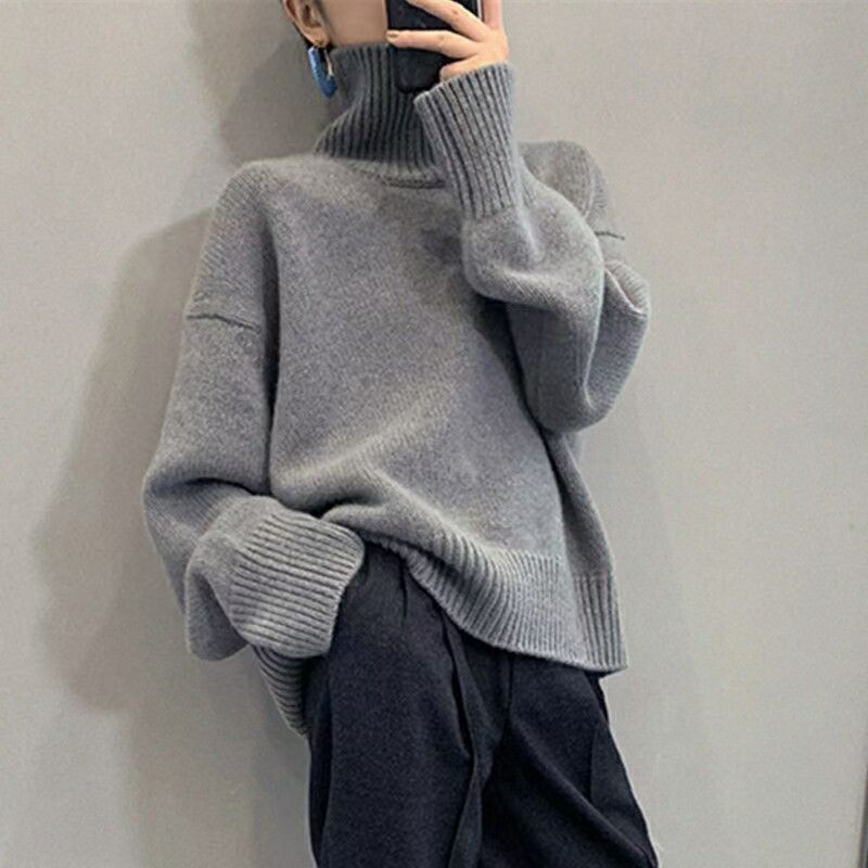 Dame moter turtleneck genser med vide ermer og ribbet struktur Skjora