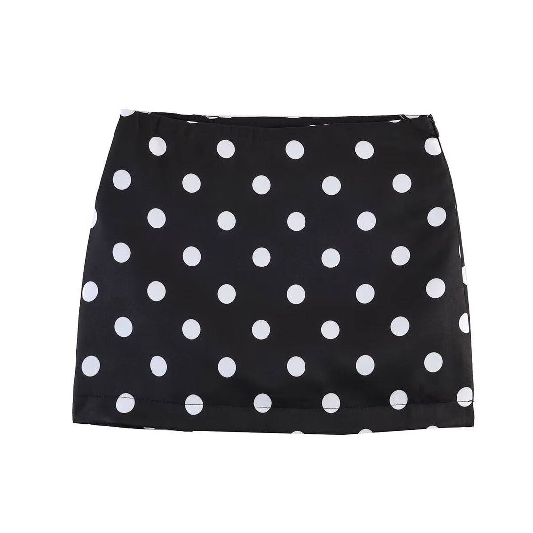 Dame miniskjørt med trendy prikkedesign og elastisk midje Skjora
