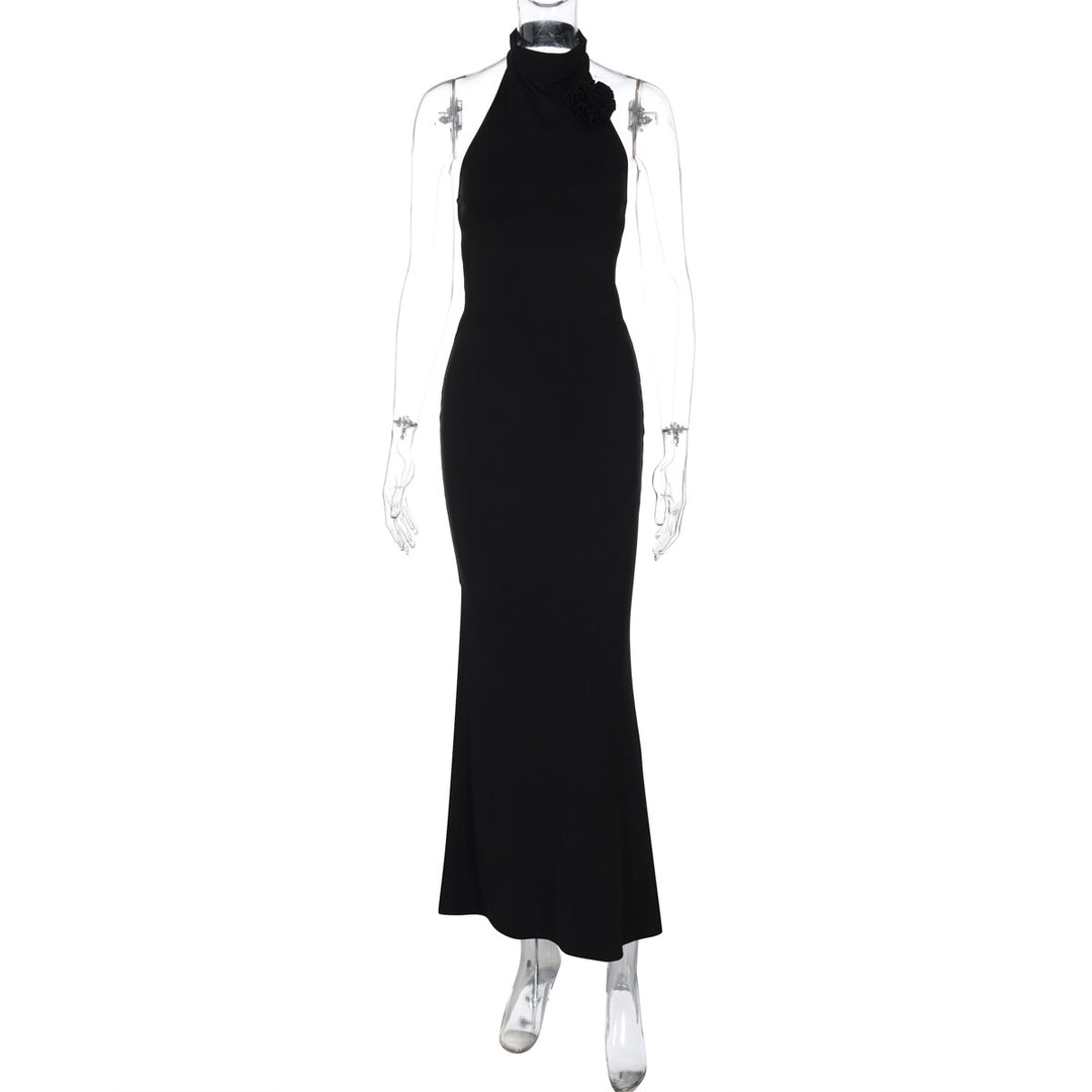 Dame Elegant Maxi-kjole med raffinert halter og blomstermotiv Skjora