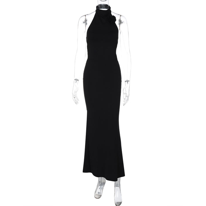 Dame Elegant Maxi-kjole med raffinert halter og blomstermotiv Skjora