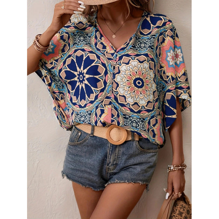 Dame Oversized Bluse med kontrastfylt blomstertrykk Skjora