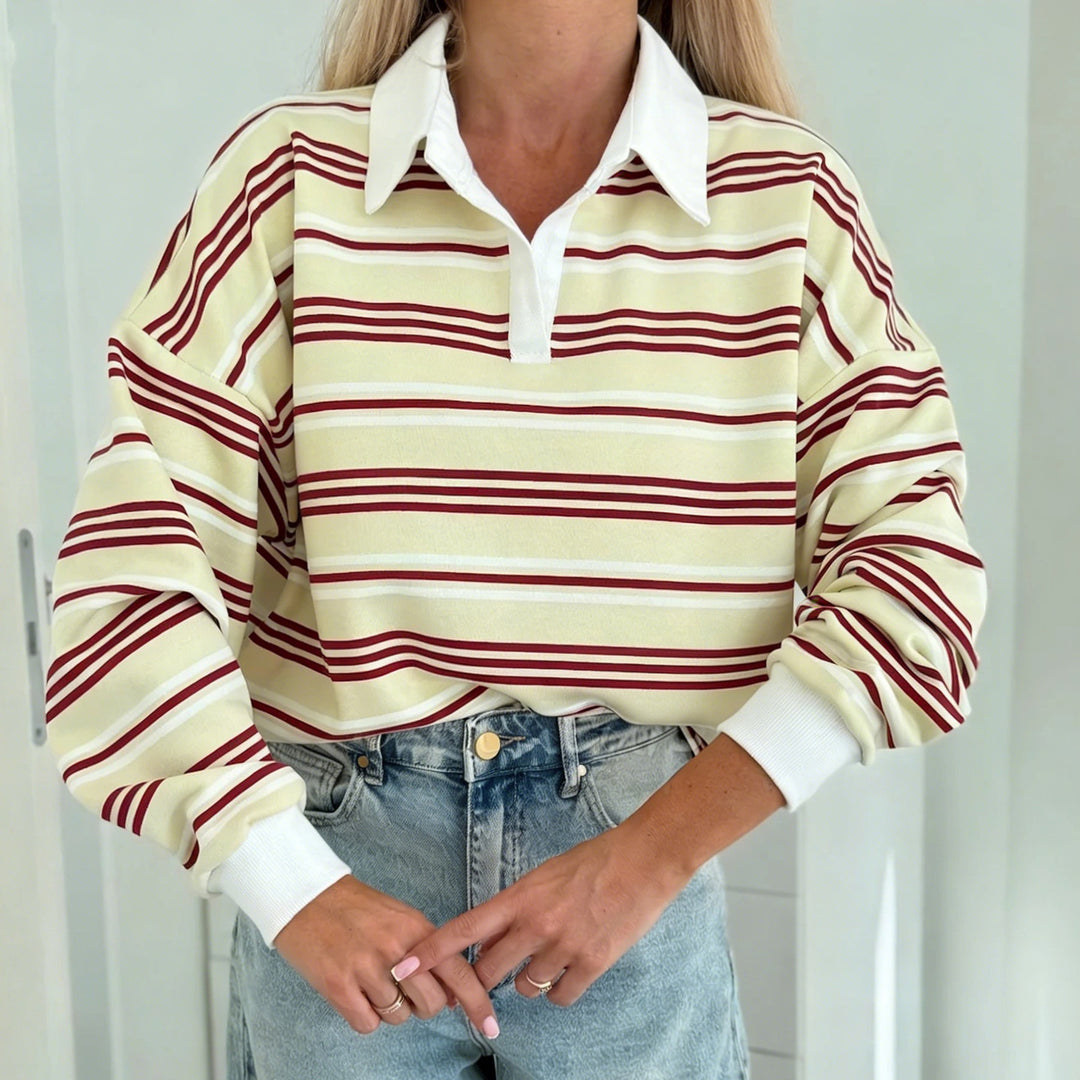 Kvinnenes stripete polo sweatshirt med kontrastkrage og oversized passform Skjora