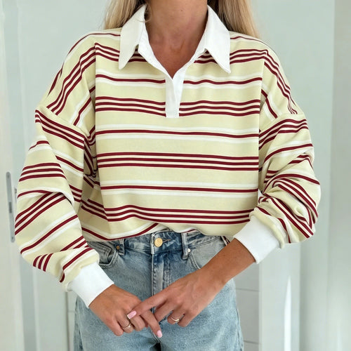 Kvinnenes stripete polo sweatshirt med kontrastkrage og oversized passform Skjora