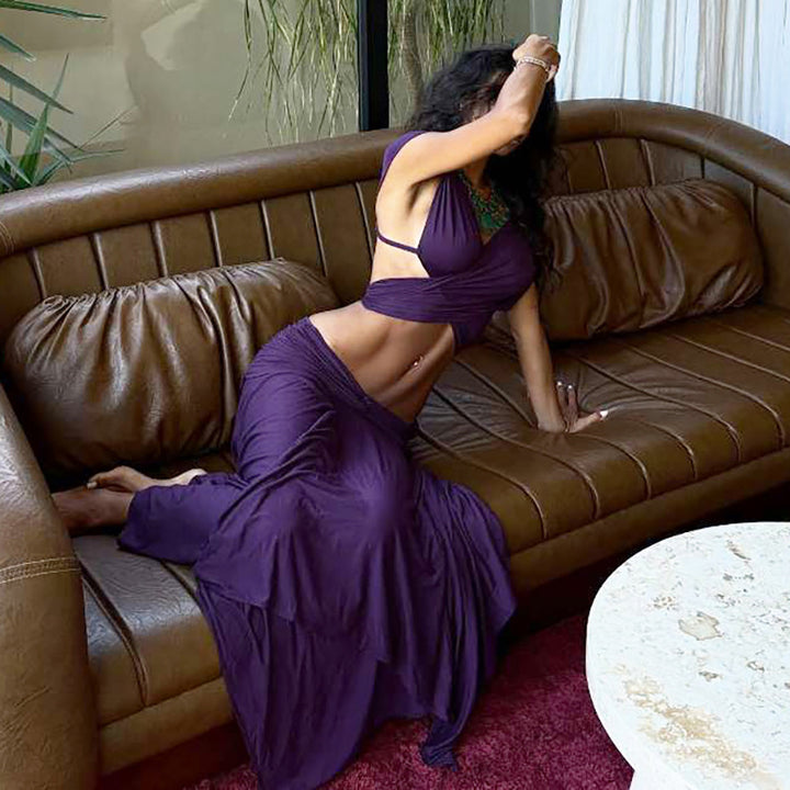 Dame Elegant omslagskjole med raffinert topp og flytende skjørt Skjora