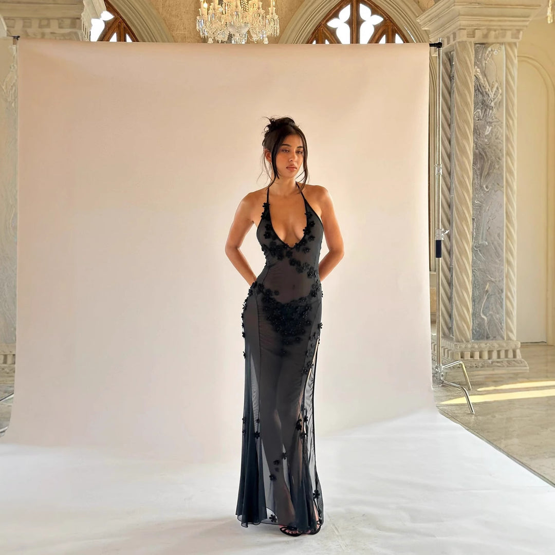Damen Dekoratives Maxikleid mit raffinierten Spitzenakzenten und verführerischem V-Ausschnitt Skjora