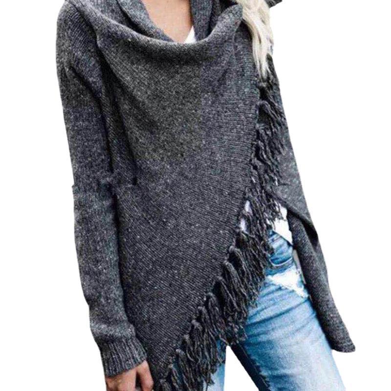 Kvinnens koselige poncho med frynser Skjora
