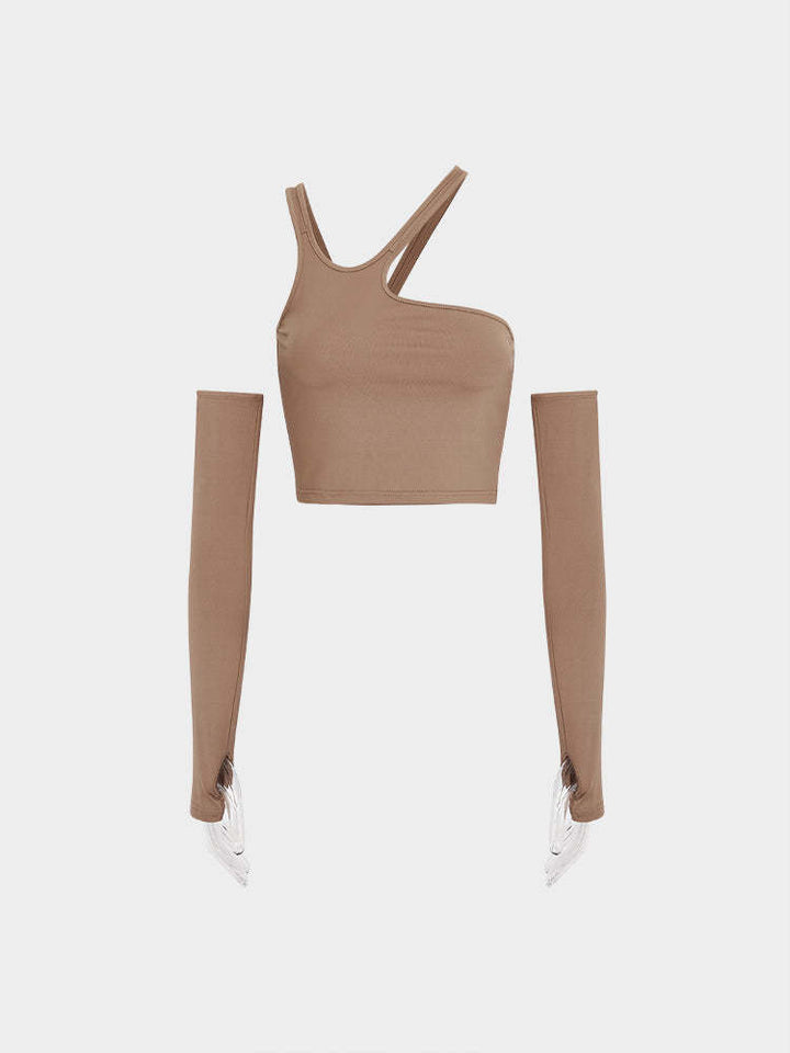 Dame Asymmetrisk Crop-Top med lange ermer Skjora