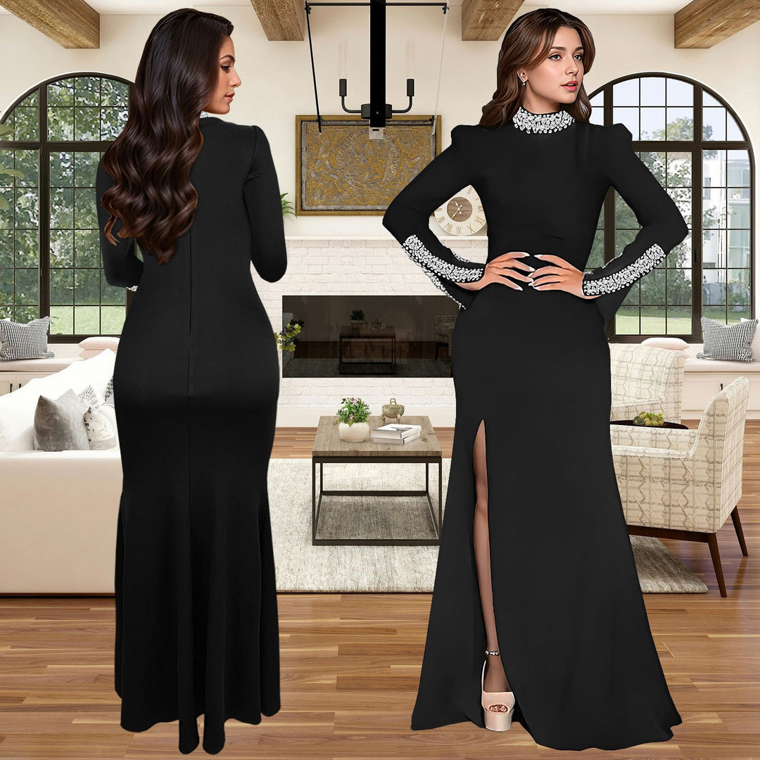 Damer Elegant Kveldsdress med Glitrende Detaljer og Høy Splitt