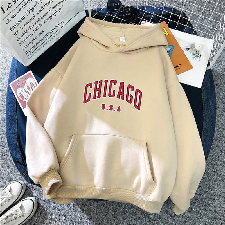 Damen Kapuzenpullover mit urbanem Chicago-Print Skjora