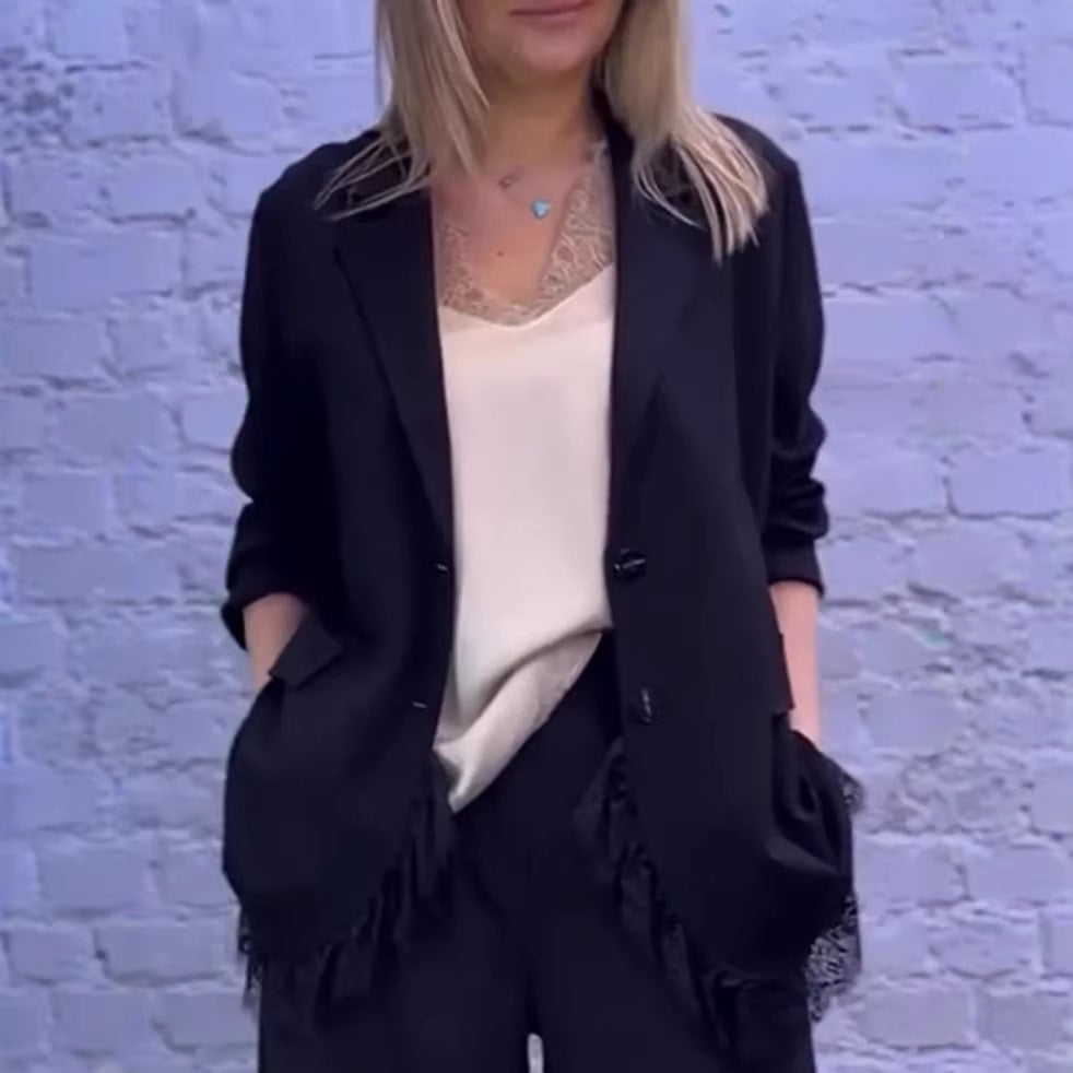 Women's elegant blazer jacket with lace details Skjora