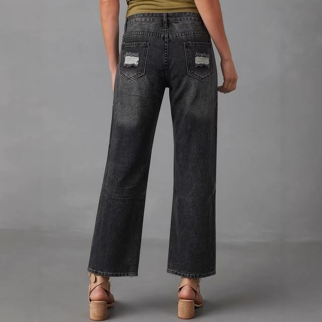 Dame distressed Mom Jeans med trendy Cut-Out-detaljer Skjora
