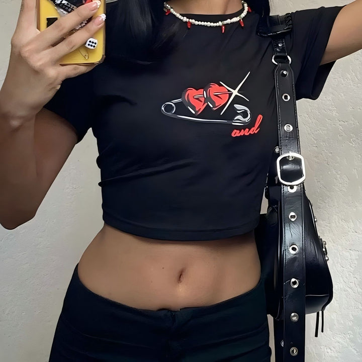 Dame Crop Top med 90-talls trykk Skjora