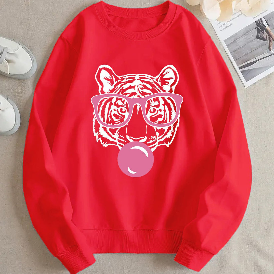 Dame sweatshirt med kreativ tigerdesign og avslappet snitt Skjora