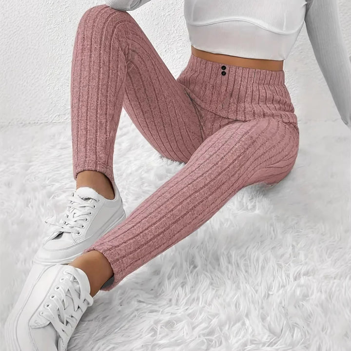 Kvinnenes høy midje ribbestrikkede leggings Skjora